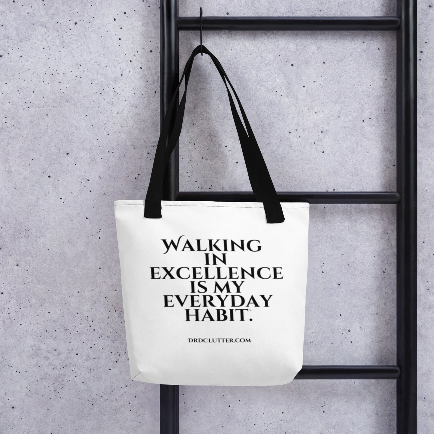 Walking in Excellence is My Everyday Habit™.-Tote with Choice of Color Handle-Black, Red, Yellow