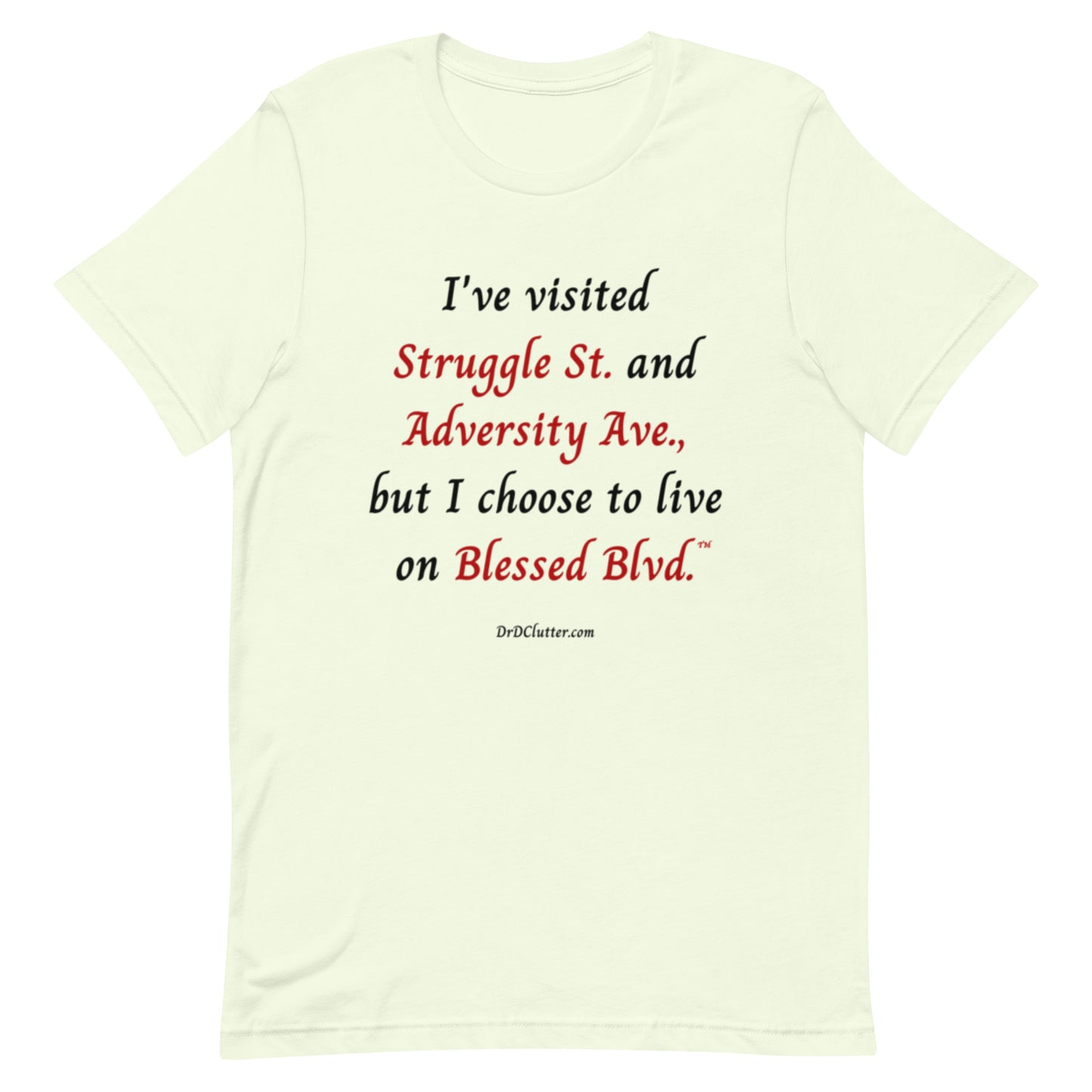 I've visited Struggle St. and Adversity Ave., but I choose to live on Blessed Blvd.™-Unisex Premium T-Shirt